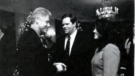 White House photo showing then president Clinton talking with Monica Lewinsky in 1998.