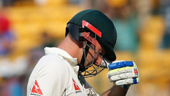Shaun Marsh heads for the stands after his incorrect dismissal.