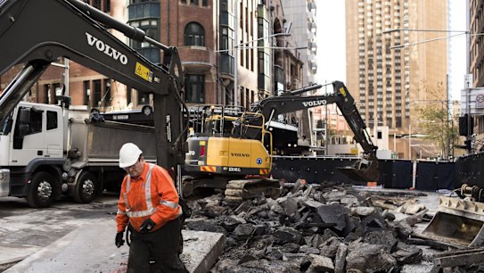 The George, Bridge and Grosvenor Streets intersection where light rail preparation works have begun.