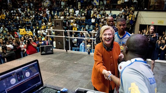 Democratic presidential candidate Hillary Clinton at a homecoming rally at North Carolina on Thursday.