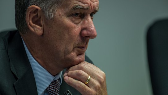 Graham Potts, one of the four businessmen who sold land in Glebe Park to the ACT government in 2015, giving evidence on Friday to a parliamentary committee that is scrutinising the deal.