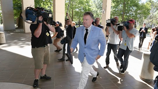 One Nation senator Rod Culleton arrives for his appearance at the High Court in Canberra.
