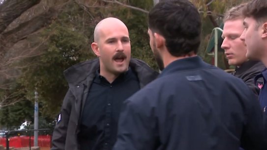 Neo-Nazi Thomas Sewell has disrupted a press conference held by Victoria Premier Jacinta Allan in West Melbourne today.