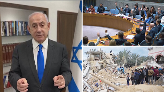 UN Security Council passes resolution calling for an immediate ceasefire in Gaza, with US abstaining.