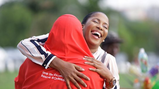 'Bring Back Our Girls' campaigners celebrate the release of the kidnapped Chibok school girls.