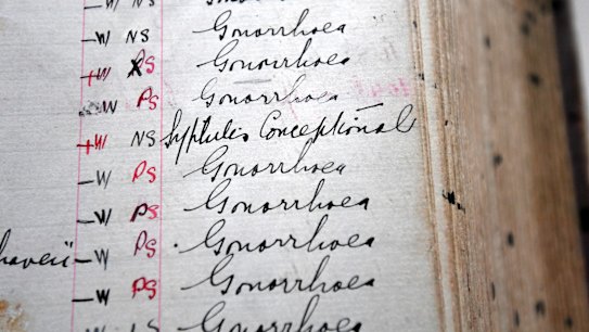 Syphilis and gonorrhea have been afflicting Melburnians for generations, as shown by this century-old patient ledger from the Melbourne Sexual Health Clinic.