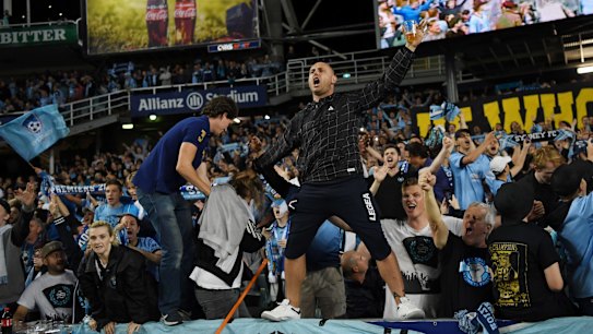 Core supporters: Sydney FC fans at Saturday night's derby against the Wanderers