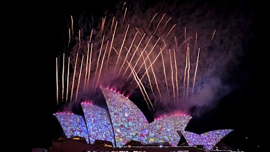 The Sydney Opera House sails are lit up for the opening night of Vivid 2022. 