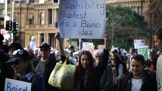 A protestor at the anti-Mike Baird rally in Sydney.