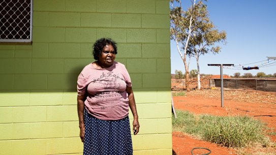Dadu Corey at her home in the remote aboriginal community of Yuendumu, where she cares for her husband, Victor Ross, who has renal failure, in the Northern Territory. 