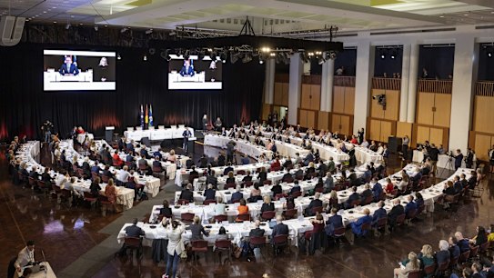 Prime Minister Anthony Albanese addresses the jobs and skills summit at Parliament House.
