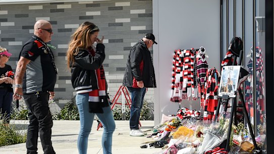 A memorial for AFL great Danny Frawley outside RSEA Park.