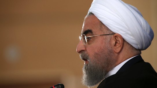 Iranian President Hassan Rouhani at a press conference in Tehran, Iran.