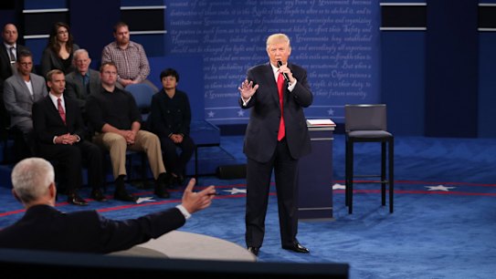 Republican nominee Donald Trump during the second presidential debate at Washington University.
