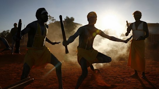 Gumatj clan leaders at the opening of the First Nations national convention in Uluru.