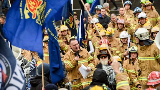 UFU secretary Peter Marshall speaking at a rally.