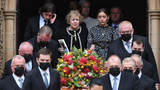 Colleen Fahey, wife of John flanked by grandchildren Amber and Campbell. 