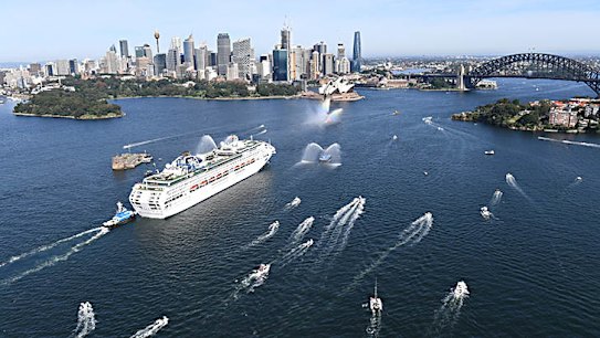 The P&O's Pacific Explorer became the first international cruise ship to arrive in Sydney for two years, one day after the Australian government's ban on cruising lifted.