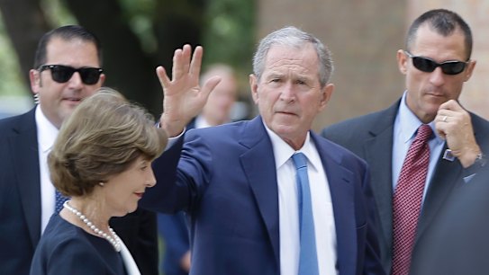 Former President George W. Bush and his wife, Laura Bush, in Houston this month.