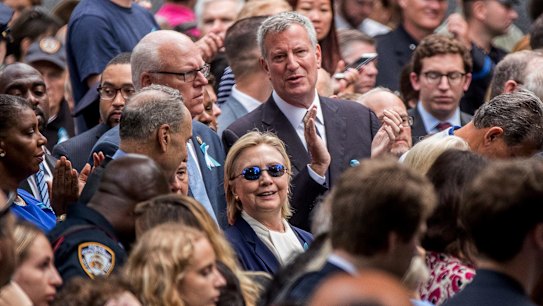 What is she hiding behind the glasses?  Hillary Clinton on September 11. 