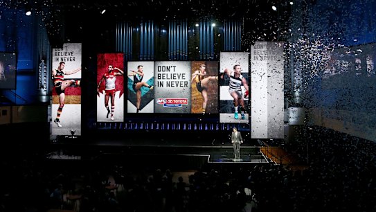 AFL CEO Gillon McLachlan speaks during the 2019 AFL season launch at Melbourne Town Hall.