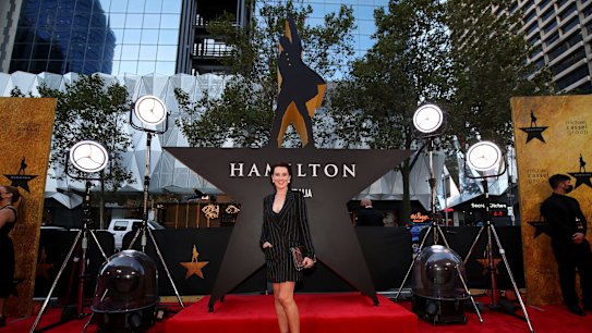 Virginia Trioli attends the Melbourne premiere Hamilton at Her Majesty's Theatre on March 24, 2022 in Melbourne, Australia.