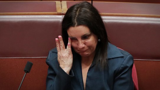 Senator Jacqui Lambie after she informed the Senate she intends to resign because of dual citizenship by descent at Parliament House in Canberra on Tuesday 14 November 2017. Fedpol. Photo: Andrew Meares