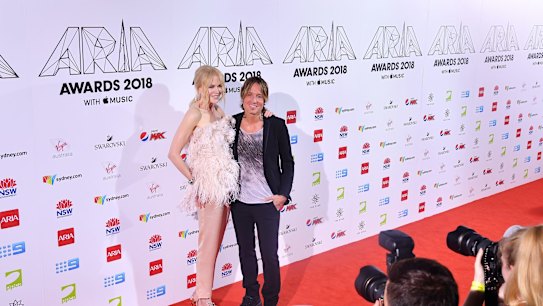 Nicole Kidman and Keith Urban arrive at the 32nd ARIA Awards at The Star, in Sydney, Wednesday, November 28, 2018. (AAP Image/Joel Carrett) NO ARCHIVING
