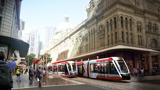 An artist's impression of the light rail line on George Street in Sydney's CBD.