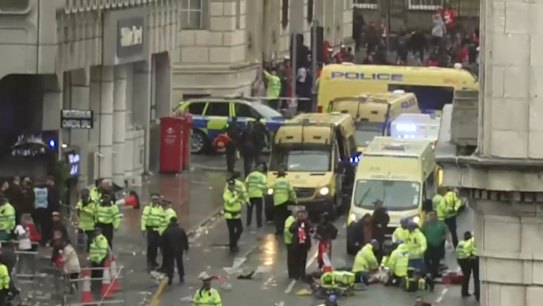 Dozens of people have been injured after a car ploughed into a crowd of fans celebrating Liverpool’s Premier League title.