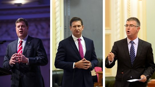Queensland LNP leadership battle: Tim Nicholls, Lawrence Springborg and Tim Mander.