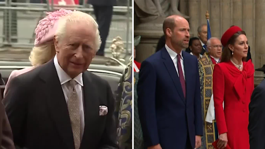 King Charles and the Princess of Wales make triumphant return to the Commonwealth Day service after separate cancer diagnoses forced them to miss event last year.