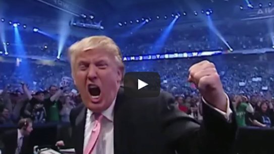 President Donald Trump in the mock video, where he takes on the CNN logo in the wrestling ring. 