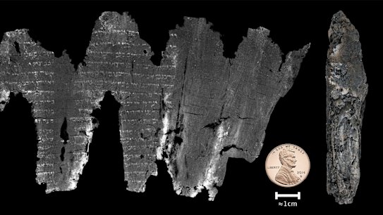 A composite image of the completed virtual unwrapping of the En-Gedi scroll.