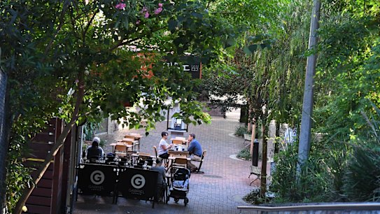 Green scene: The main shopping area in Hampden Road, Artarmon.