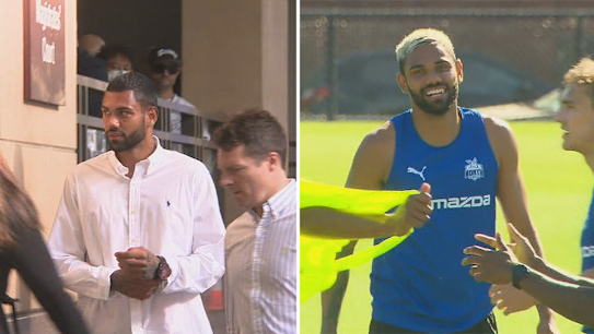 AFL player Tarryn Thomas has asked police to drop criminal charges against him, as he faced court over allegations he violated a court order.