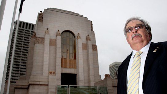 Former NSW RSL president Don Rowe at Sydney's Hyde Park war memorial. 