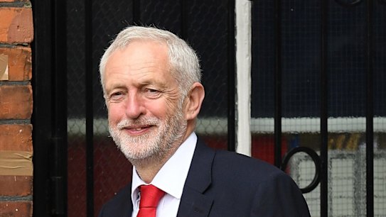 Jeremy Corbyn casts his vote at a polling station at Pakeman Primary School