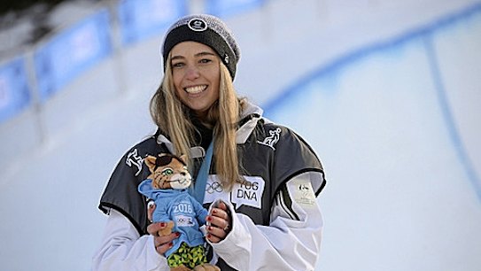 Australian snowboarder Emily Arthur with a silver medal from the Ladies' Snowboard Halfpipe Finals at Oslo Vinterpark Halfpipe at the Winter Youth Olympic Games, Lillehammer in 2016.