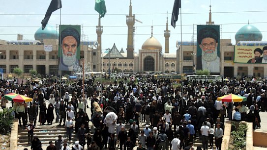 Iranians in Tehran attending ceremonies on the 18th anniversary of the death of Iran's late leader Ayatollah Ruhollah Khomeini, outside his shrine in 2007.