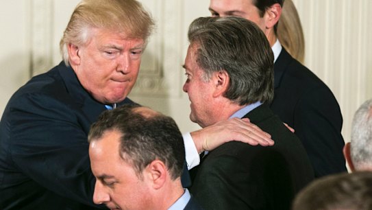 Donald Trump (left) released a blistering statement signalling and end to the relationship with his one-time ally and chief strategist Steve Bannon (right).