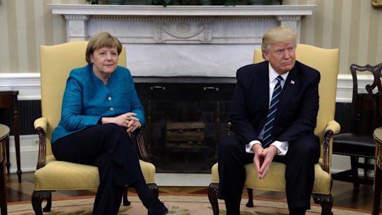 German Chancellor Angela Merkel and US President Donald Trump during their March meeting in Washington DC.