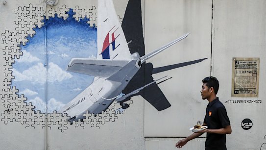 A mural of flight MH370 in Shah Alam, outside Kuala Lumpur, Malaysia. 