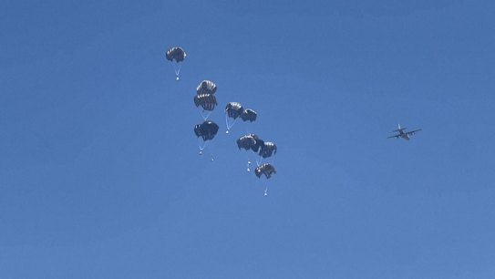 Aid drops over Gaza City amid concerns over worsening humanitarian situation. The World Food Programme says 80 of its trucks have entered Gaza amid rising hunger.