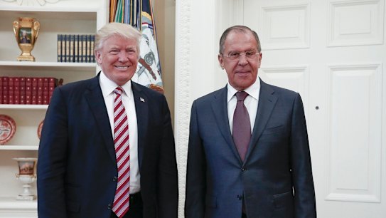 President Donald Trump meets with Russian Foreign Minister Sergey Lavrov, right, at the White House in Washington.