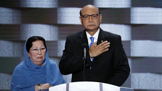 Khizr Khan and his wife Ghazala at the Democratic National Convention in Philadelphia.