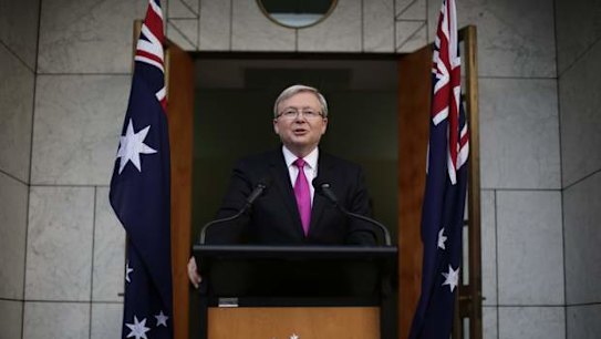 Prime Minister Kevin Rudd speaks to the media during a press conference at Parliament House in Canberra on Sunday 4 August 2013.