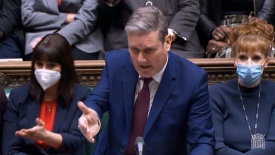 Opposition Leader Keir Starmer contrasted allegations of a COVID-rule-breaching Number 10 Downing Street Christmas party with Queen Elizabeth's solitary figure while mourning her husband, Prince Philip, at his funeral.
