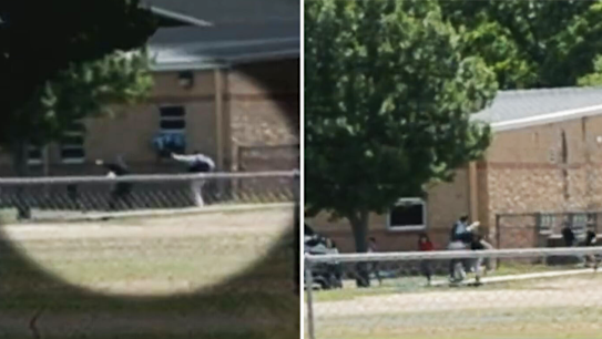 Footage shows children scrambling from windows moments after Uvalde gunman stormed primary school.