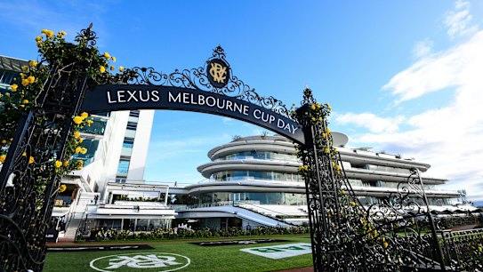 Flemington archway during 2022 Lexus Melbourne Cup Day at Flemington Racecourse